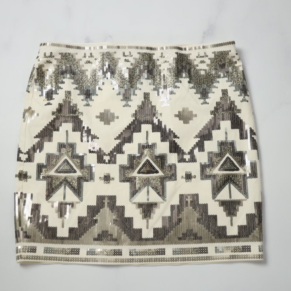 Express Cream Sequin Aztec Pencil Skirt